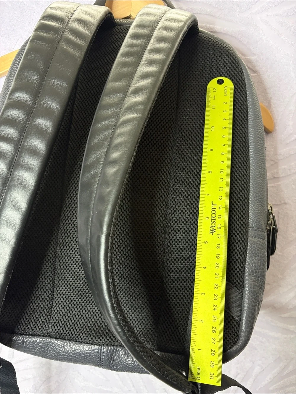 Coach Black Pebbled Leather Backpack with Front Pocket and Stripe Detail